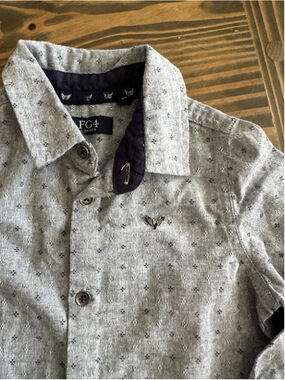 FG4 London Button Down Shirt Boys 3T Gray Navy Print Long Sleeve